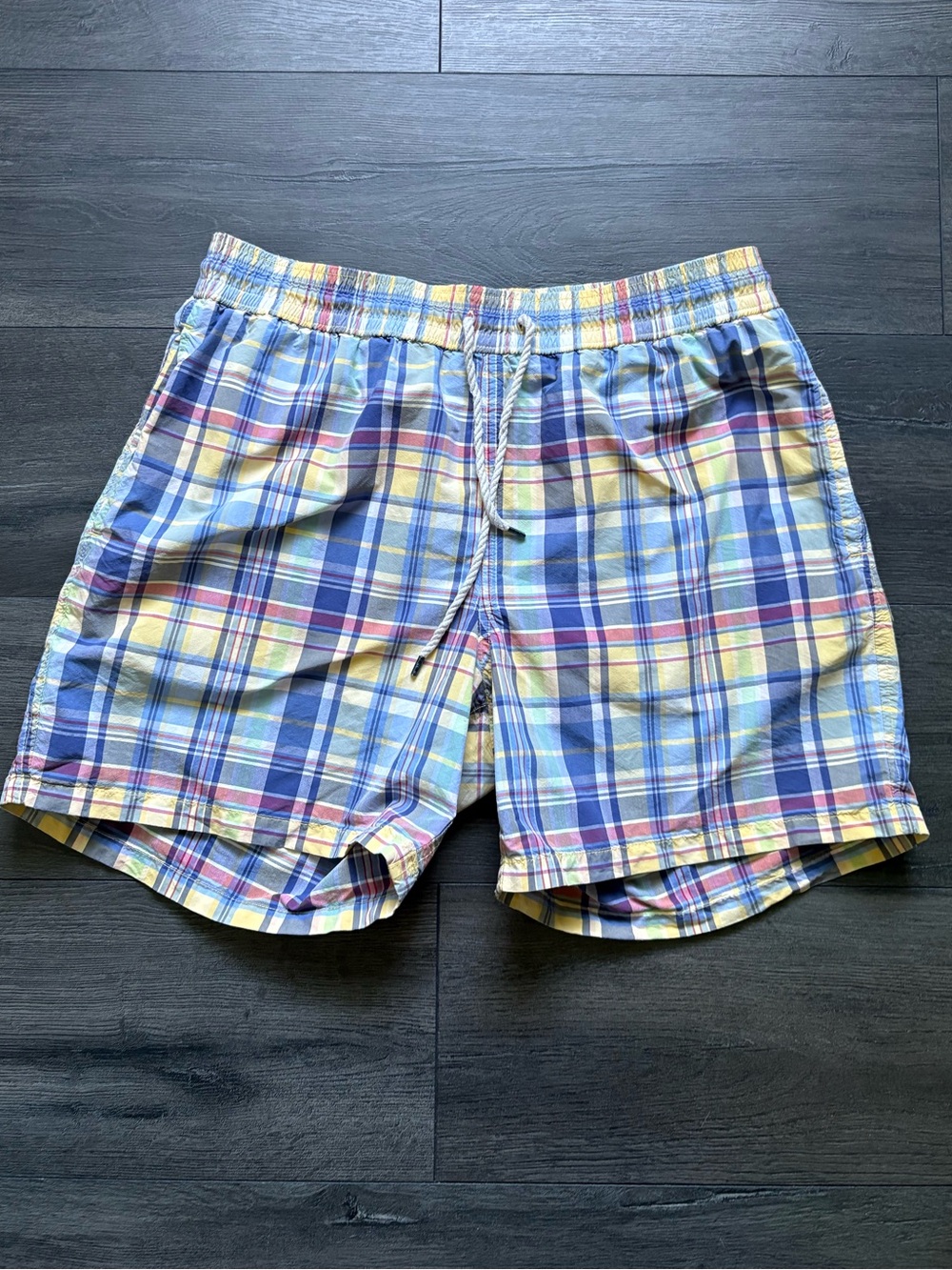 Polo Ralph Lauren Mens Pastel Plaid Lined Swim Trunks Size Large